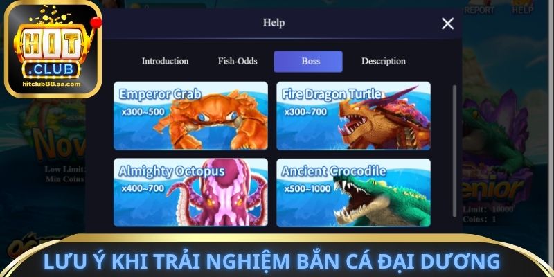 Lưu ý khi trải nghiệm bắn cá đại dương